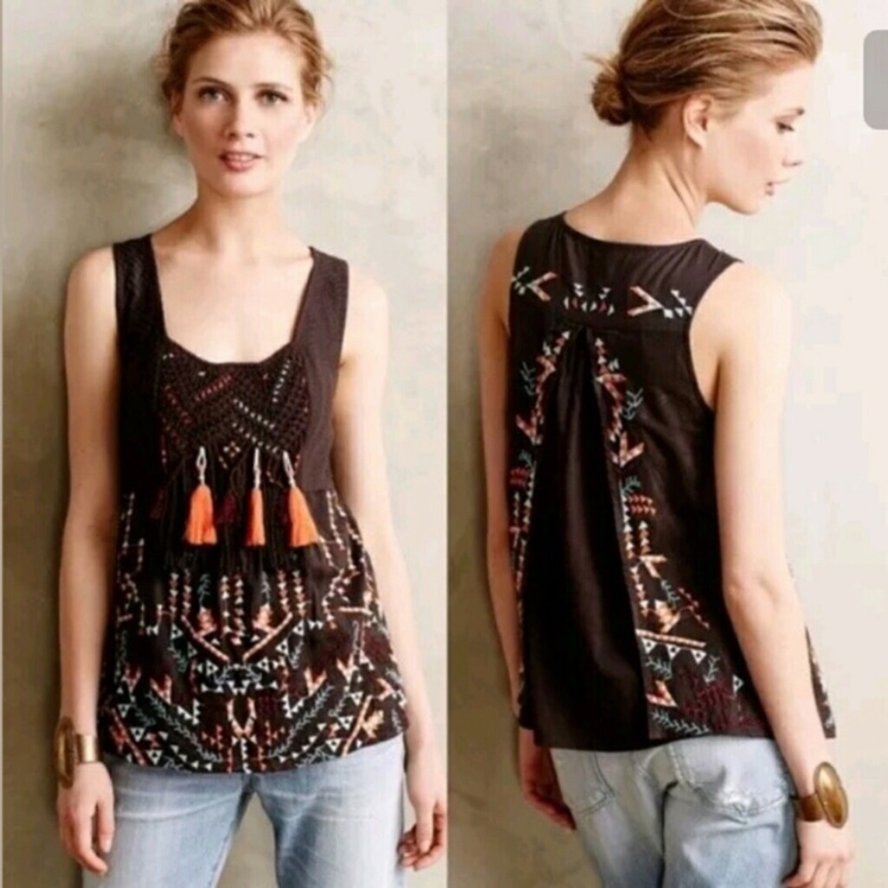 Anthro Akemi Kin Rigmarole Macrame Accent Top